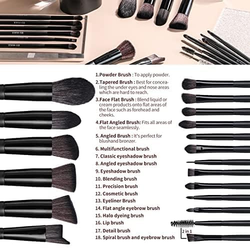 BS-MALL Makeup Brush Set 18 Pcs Premium Synthetic Foundation Powder Concealers Eye shadows Blush Makeup Brushes with black case (C-Black）