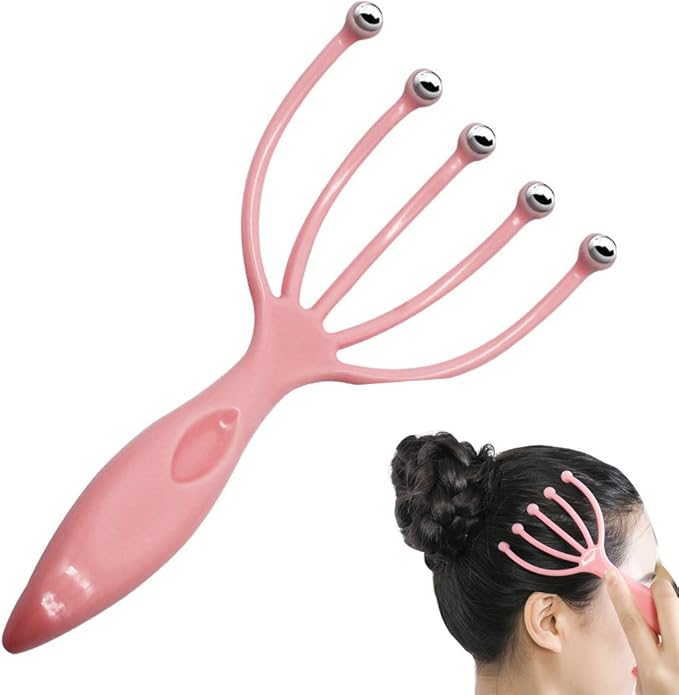 Angzhili Head Massager,Protable Hand Held SPA Scalp Massager for Stress Relax,Gentle Massage Comb Massager,Comfortable Handheld Claw Scalp Massager (Pink)