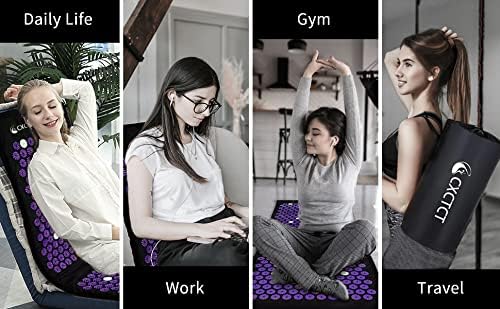 Purple Yoga Massage Mat Set,Acupuncture Magnetic Mat and Pillow - Extra Long & Large Back & Neck Pain Relief