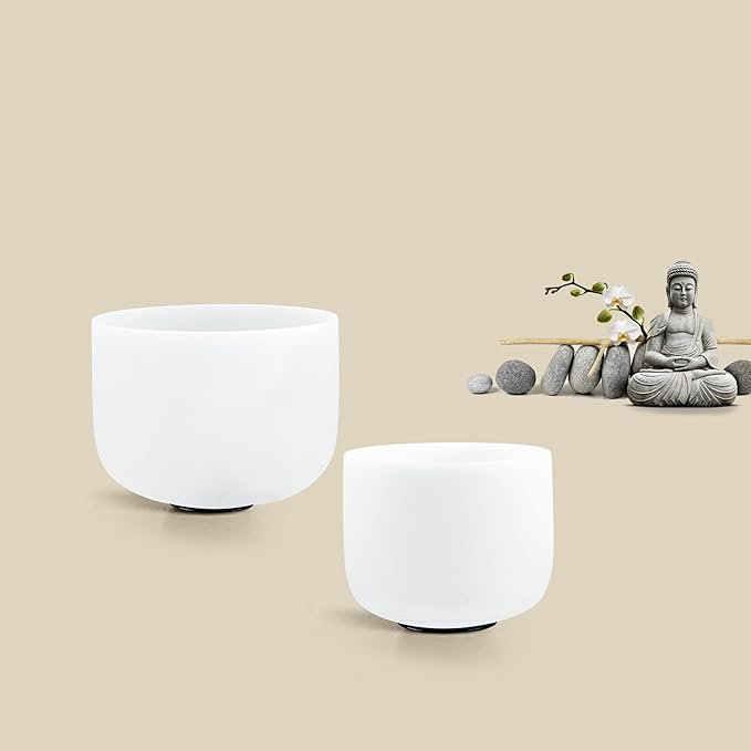 Ryan Dvan Crystal Singing Bowl Set of 2 7" F Note, 8" A Note with Case Suede Striker & O-Ring Sound Therapy for Yoga, Reiki, Chakra Healing Energy Tuning & Mindfulness Kit