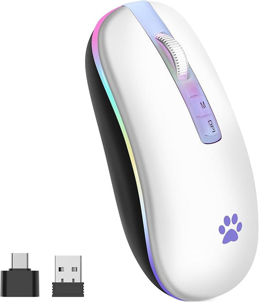 KARFUN Wireless Mouse, Backlit LED Portable Slim Laptop, PC, MacBook, iPad, Chromebook, Notebook 2.4G Rechargeable Wireless Mouse (Ivory White)