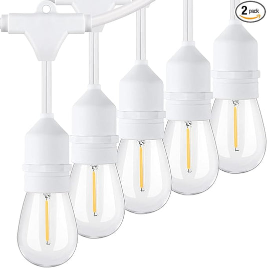 96FT(48×2) Outdoor String Lights, Commercial Grade Heavy Duty White Wire Patio Light with Dimmable S14 Shatterproof LED Bulbs, Linkable Waterproof Bistro Lights for Outside Deck Backyard Cafe Market