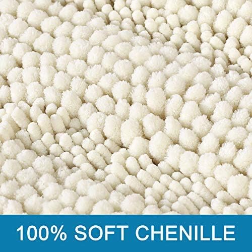 Non Slip Thick Shaggy Chenille Bathroom Rug Mat Set Extra Soft and Absorbent Striped Floor Rugs, 2 Piece, Machine-Washable