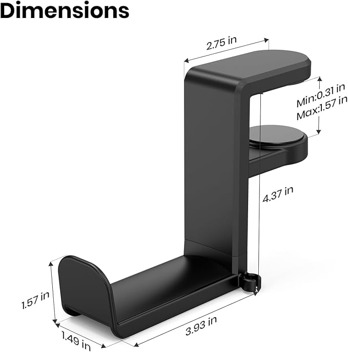Rotating Headphone Stand - EURPMASK PC Gaming Headset Stand, Adjustable Clamp-on Headphone Holder, Headphone Hanger Hook Under Desk with 360 Degree Swivel&Cable Clip Organizer - Black+White, 2 Pack