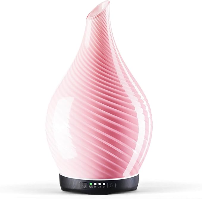 Porseme 280ml Essential Oil Diffuser Glass Color Changing Aroma Air Diffusers Aromatherapy Ultrasonic Cool Mist Humidifier 7 Running Hours Waterless Auto-Off for Sleeping, Yoga, Spa (Pure Pink)