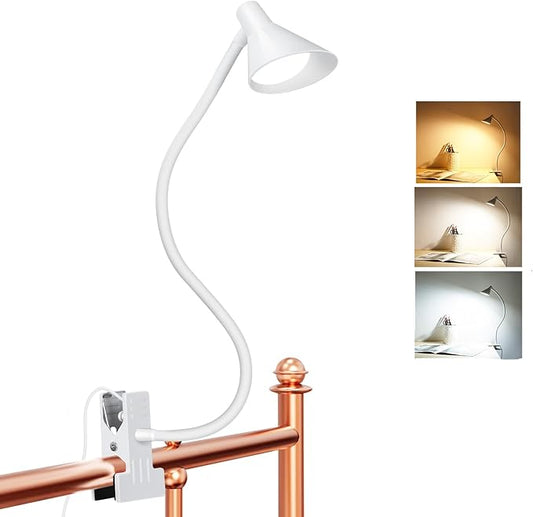 Desk Lamp Clip on Light USB Reading Light 3 Color Modes 10 Dimmable Brightness Eye Care Clamp Desk Lamp Flexible Gooseneck Book Light for Reading in Bed and Desk
