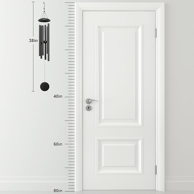 Wind Chimes for Outside, 38-Inch Simple Metal Wind Chimes Deep Tone with 6 Thick Aluminum Tubes – Ideal Gift for Mom or Grandma, Perfect for Garden, Patio, or Backyard Decoration (Black)