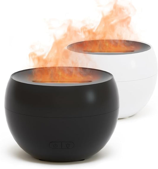 SALKING 2 Pack Flame Essential Oil Diffusers for Home, 150ml Fire Ultrasonic Diffusers for Essential Oils, Aromatherapy Diffuser with Auto-Off Function for Home, Office, Bedroom, Gift (White & Black)