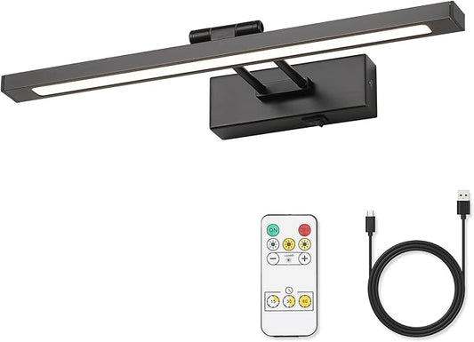 Rechargeable Lights for Pictures on Wall Battery Operated Black 15.7 Inch Wall Lights with Swing Arm and Timer Function Cordless Art Light with Remote Timer for Paintings,Gallery