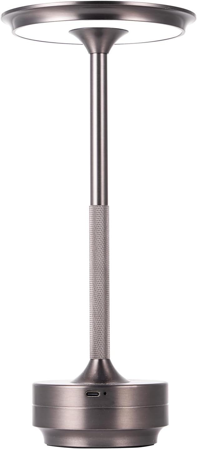 Rechargeable Cordless LED Table Lamps Touch Sensor Light, 3-Levels Portable Dimming Wireless Battery Operated Lamp，Nightstand Lamp/Night Light/Restaurant Table/Outdoor/Coffee/Bar (Grey)
