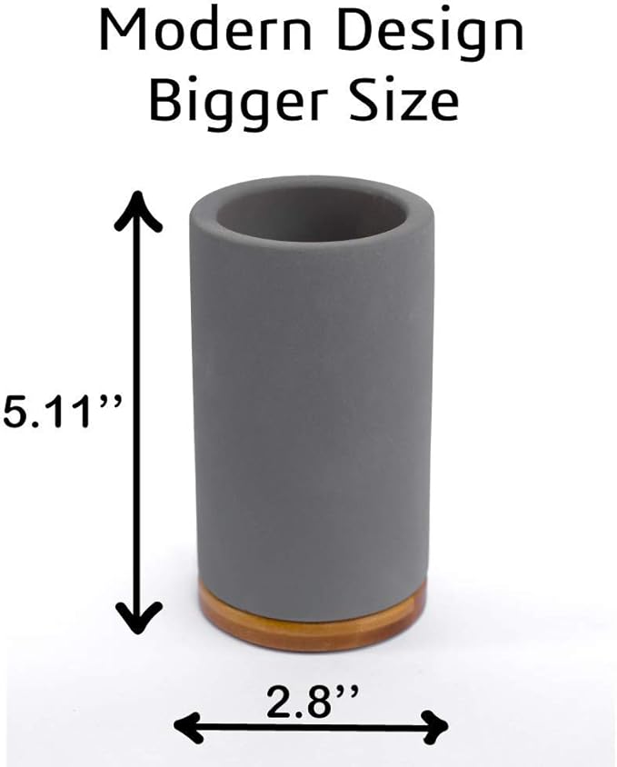 Matani Bamboo Toothbrush Holder Diatomite Tooth Brush Organizer - Storage Stand for Small Bathroom & Counter - Removable Base & Drain Holes, Water-Absorbent & Quick-Drying (Grey)