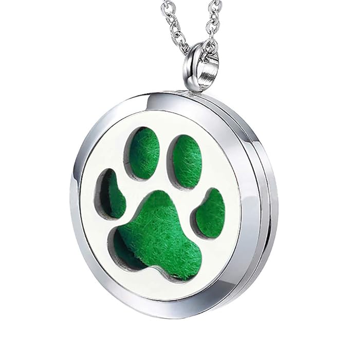 Dog Paw Essential Oil Diffuser Necklace - Aromatherapy Charm Locket Stainless Steel Chain Diffuser Pendant Jewelry for Women Men Teen Birthday Christmas