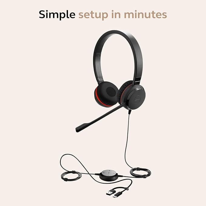 Jabra Evolve 30 II Wired Dual-Ear Headset with Mic for Work - 3.5mm Jack or USB-A/USB-C Connectivity, Computer Headset with Noise-Cancelling Microphone, Microsoft Teams Certified, Call Control – Black