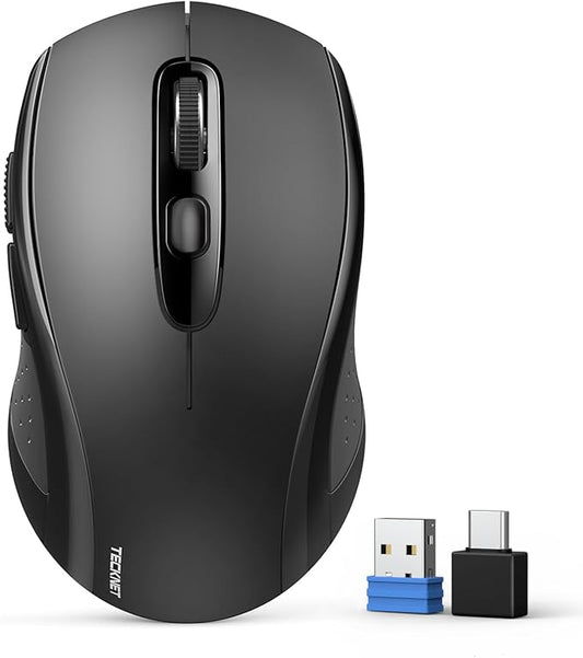 TECKNET Bluetooth Mouse, 4000DPI Wireless Mice for Laptop 2-in-1(BT 5.0/3.0+2.4Ghz) Computer Mouse with USB Receiver for Mac (USB-A/C+Bluetooth, Black)