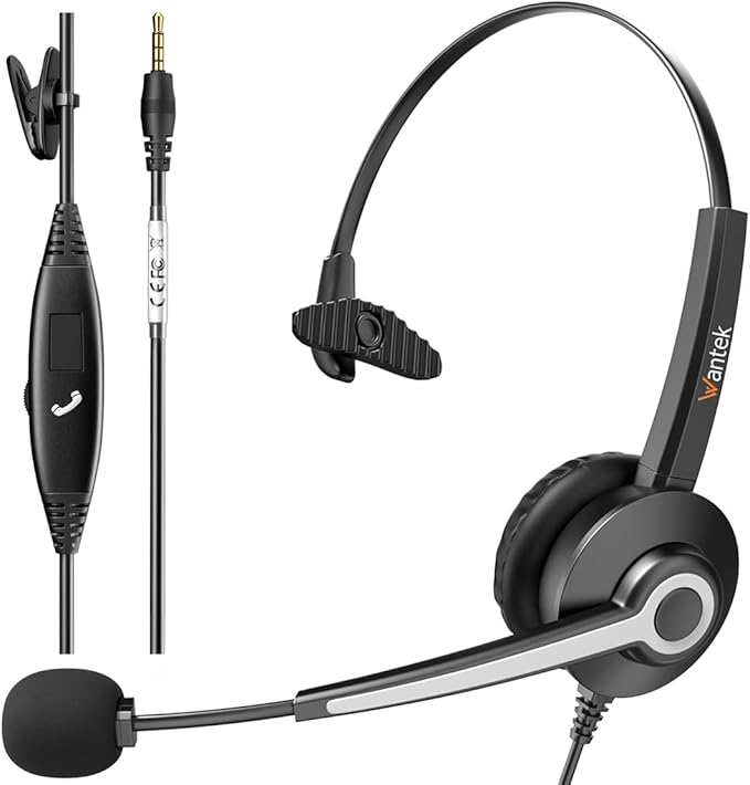 Wantek Headset with Microphone for PC Wired Headphones 3.5mm Headsets with Noise-Cancelling Microphone for Laptop - Computer Headphones with Mic in-line Control for Home