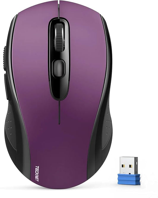 TECKNET Bluetooth Mouse, 4000DPI Wireless Mice for Laptop 2-in-1(BT 5.0/3.0+2.4Ghz) Computer Mouse with USB Receiver for Mac (USB-A+Bluetooth, Purple)