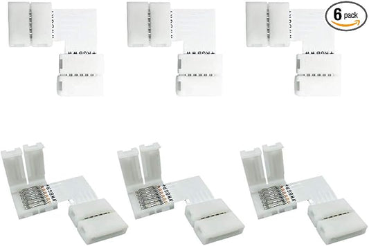 GIDERWEL RGBWW 6 Pins LED Strip Connectors L Shape,6 Pack LED Strip Light 12mm Right Angle Corner Solderless Connector LED Connection for LED Lightstrip Plus V3/RGBCCT LED Strips