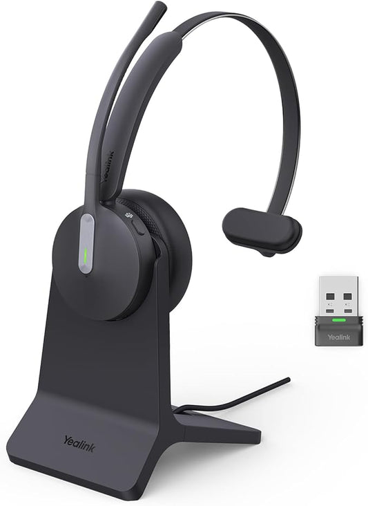 Yealink BH70 with Stand Wireless Bluetooth Headset with Microphone for Work, up to 35h Talking Battery Life, 3 Noise Cancellation Mics, Teams Certified, ≤90min Fast Charging, NO Power Adapter Needed