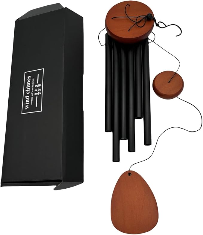 Deep Tone Wind Chimes for Outdoor Decor – 6 Heavy Tubes (26 to 37 Inches) – Perfect Garden Hanging, Memorial, or Sympathy Gift – Elegant Black Finish (26IN)