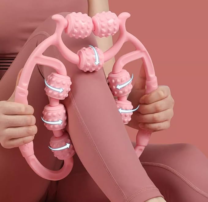 5-in-1 Leg Roller, Massage Roller for Legs, Muscle Roller Stick Trigger Point Muscle Roller (9 Rolls), Dual-Side Finger Massager, Hand-Held Roller, Head Massager, Scalp Massager, 2 Spiky Hand Balls.