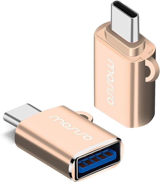 MOSISO USB C to USB Adapter 2 Pack,USB Type-C to USB Connector,Thunderbolt 3 to USB 3.0 Converter OTG Compatible with MacBook Pro 2024-2016/Air 2024-2018/Laptop/Tablet/More Type-C Devices, Gold