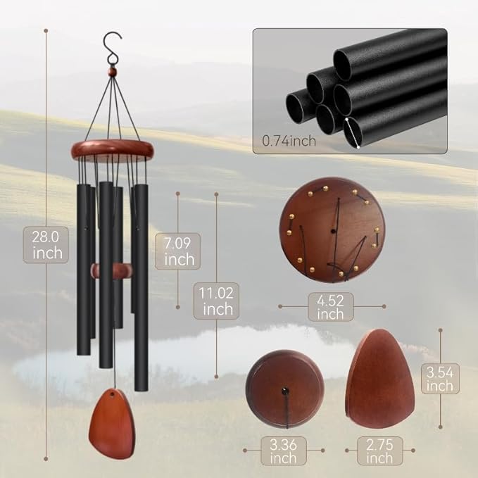 28" Wind Chimes for Outside. Deep Tone Lovely Wind Chimes with 6 Aluminum Tubes Courtyard Decoration. Windchimes Outdoor Create an Enjoyable Atmosphere & Give Mom a Gift