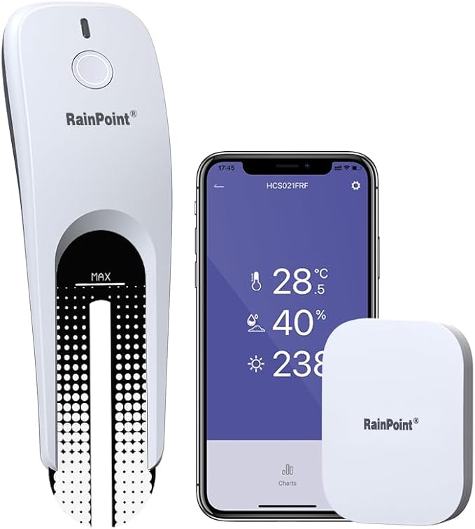 RAINPOINT Wi-Fi Soil Moisture Meter Plants - Hygrometer, Room Thermometer Indoor Soil Tester, Smart Plant Sensor, Temperature Humidity Monitor for Garden with 2.4 GHz Mini Wi-Fi Smart Gateway Hub