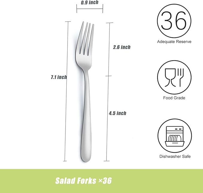 36 Piece Salad Forks, 7 Inch Small Forks in Stainless Steel mirror polished and Dishwasher Safe, Used For Tasting Cakes and Fruits