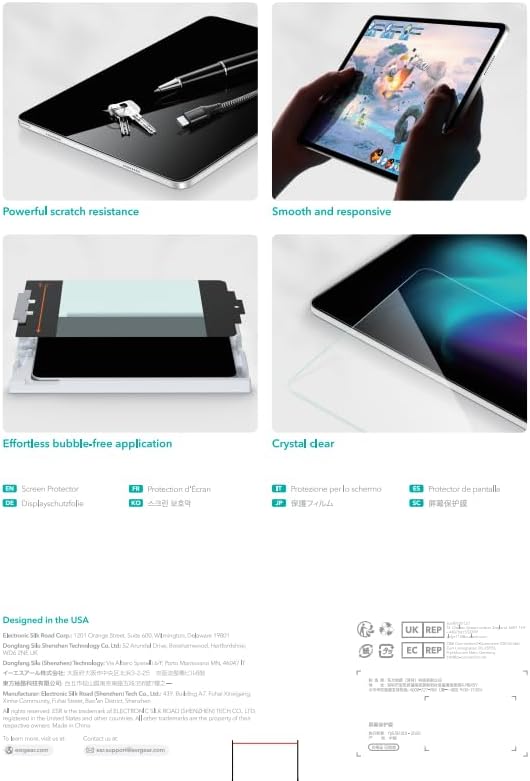 ESR 2 Pack Screen Protector for iPad Air 5th/4th Generation(2022/2020), iPad Pro 11 Inch (2022/2021/2020/2018) Screen Protector, Tempered Glass Film with Easy Application Tray, Anti-Scratch, HD