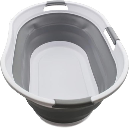 SAMMART 44L Collapsible Plastic Laundry Basket - Foldable Pop Up Storage Container/Organizer - Portable Washing Tub - Water Capacity: 35L(1, White/Grey), Size : 25.4 x 17.8 x 10.6 inches