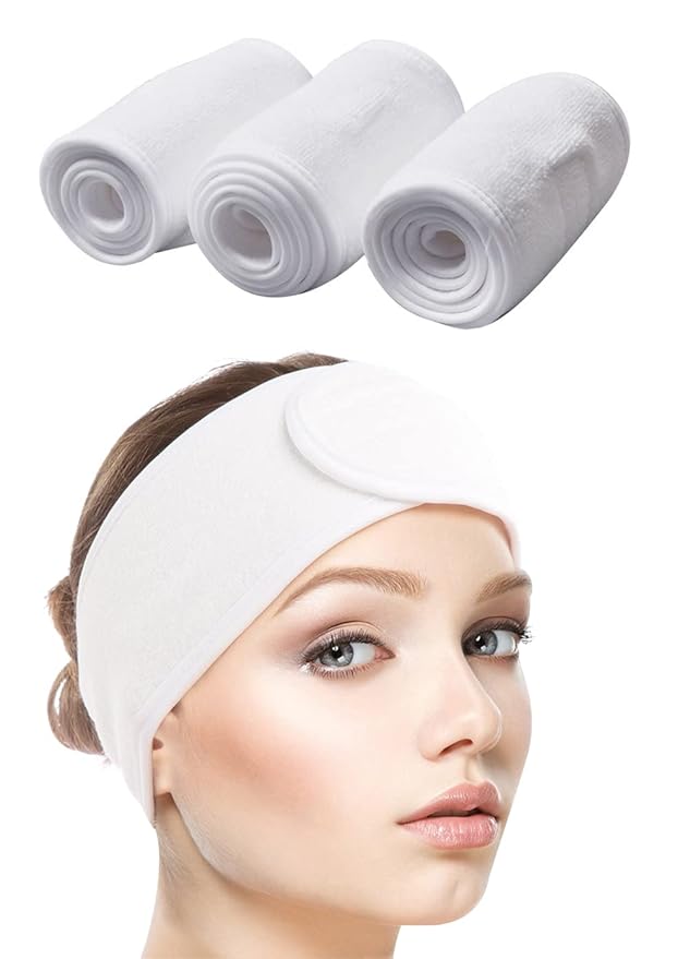 SINLAND Spa Headband for Women Ultra Soft Adjustable Makeup Hair Band with Magic Tape, Stretch Head Wrap for Bath, Shower, Facial Mask, Yoga