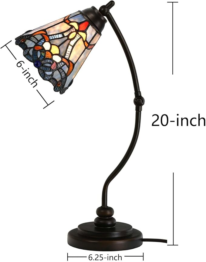 Bieye L10688 Tiffany Style Stained Glass Table Lamp Night Light with Swing Arm Base for Working Reading Home Decoration (Baroque Blue)