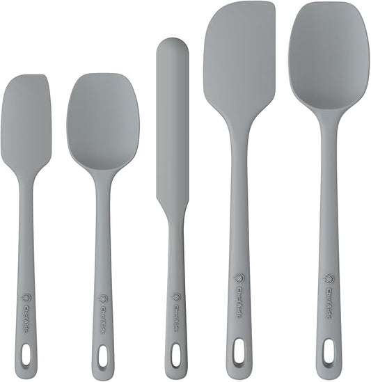 5 Pieces Silicone Spatula Set, Food Grade Rubber Spatula, Upgrade Strong Handle with Ergonomic Grip, Heat Resistant Up to 600°F for Nonstick Cookware, Cooking Gray