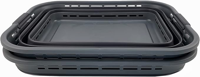 SAMMART 42L (11 Gallons) Collapsible Plastic Laundry Basket - Foldable Pop Up Storage Container/Organizer - Portable Washing Tub - Space Saving Hamper/Basket [BPA Free] (Grey/Nive Iron (Set of 2))