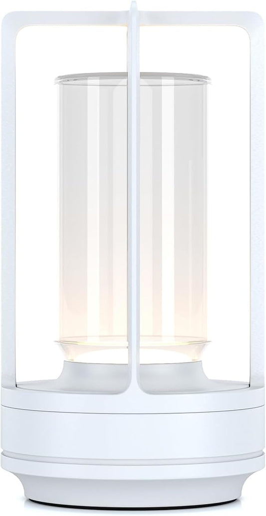 Portable Outdoor Table Lamp, Cordless Dimmable Touch Table Light, Rechargeable Battery Operated Small Lamp with 3 Colors and Brightness Control for Bedroom/Patio/Camping/Bar/Coffee Shop (White)