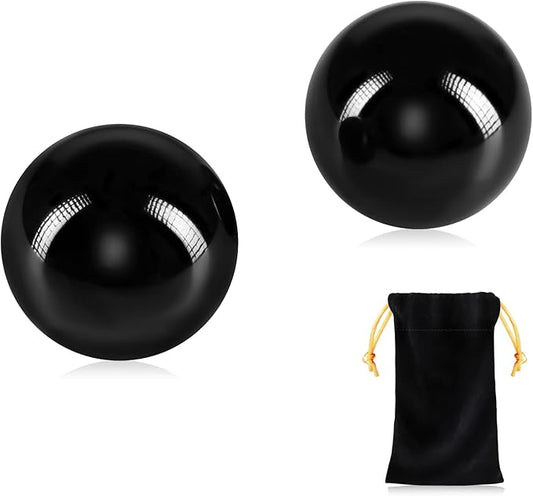Learay 2PCS Black Obsidian Baoding Balls, Chinese Health Exercise Massage Balls with Carry Pouch for Stress Relief Hand Exercise Balls (Black/1.57 inch)
