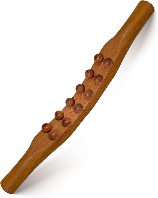 Wood Therapy Massage Stick, 2 in 1 Double Row 12 Beads Maderoterapia Kit Wood Gua Sha Massage Tool, Wooden Gua Sha Lymphatic Drainage Massager Tool for Body Shaping
