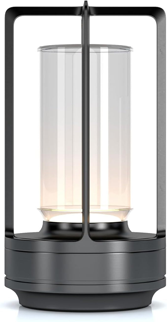 Portable Outdoor Table Lamp, Cordless Dimmable Touch Table Light, Rechargeable Battery Operated Small Lamp with 3 Colors and Brightness Control for Bedroom/Patio/Camping/Bar/Coffee Shop (Grey)