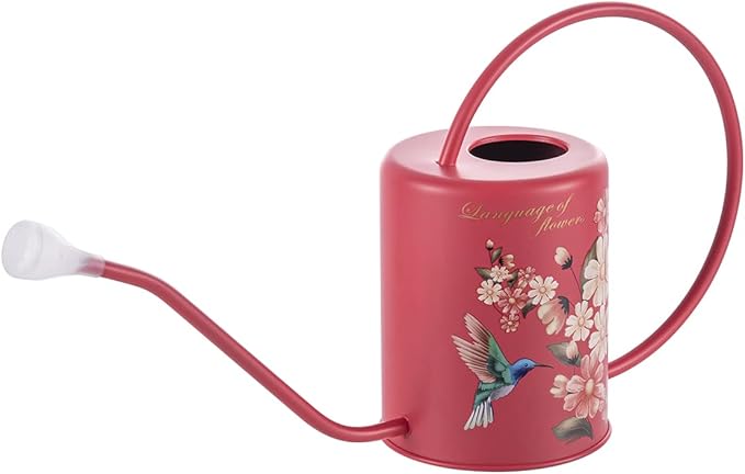 Yowon 1/2 Gallon 68oz Long Spout Stainless Steel Flower and Hummingbird Pattern Watering Can for Indoor Plant Watering or Outdoor Gardening with 2 Removable Spray Spout for Flowers Plant,Red,YW0414RP