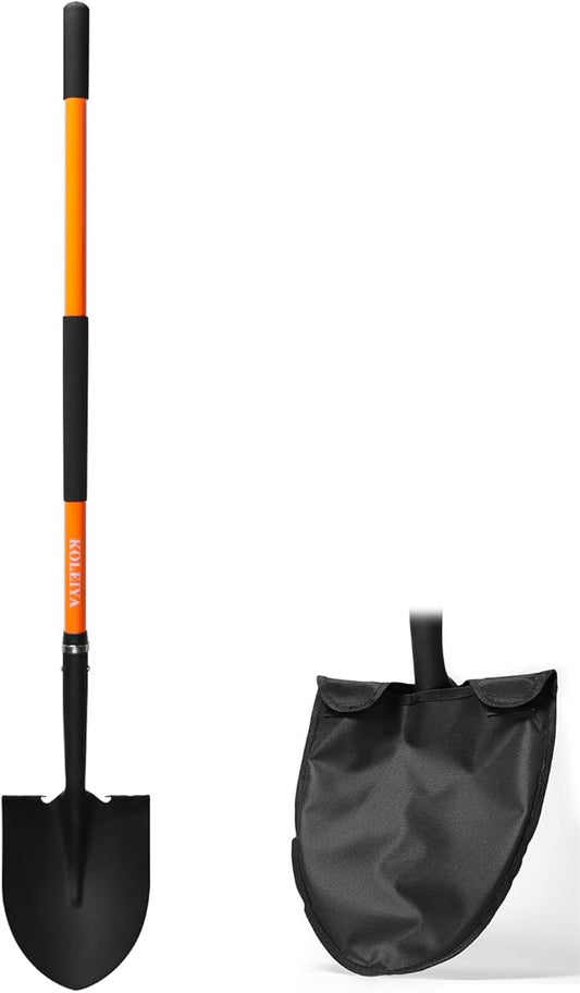 Heavy Duty Garden Shovel for Digging, 57 Inch Round Blade with Fiberglass Handle (Orange), Professional Shovel for Gardening, Landscaping, Beach
