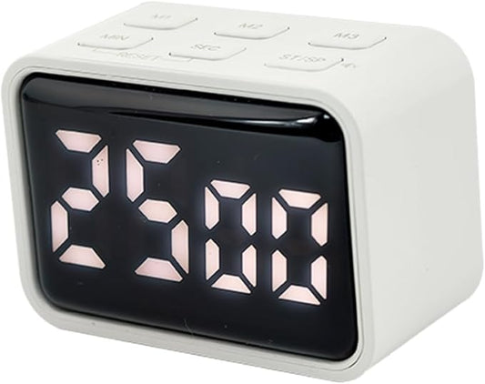 Digital Mini LED Timer, Rechargeable LED Countdown/Up Timer, 3 Pre-Set Memory Time Loud Alarm ON/Off Function, Ideal for Homework, Cooking, Classroom, Office, Kids Students (White)