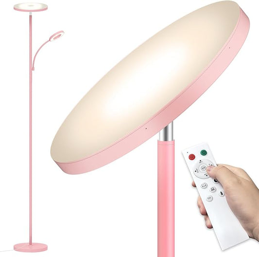 Pink Floor Lamp, 42W 4000LM Super Bright LED Room Lamp with Adjustable Reading Light,Dimmable Modern Standing Lamp with Remote & Touch Control for Room Bedroom Office Floor Light