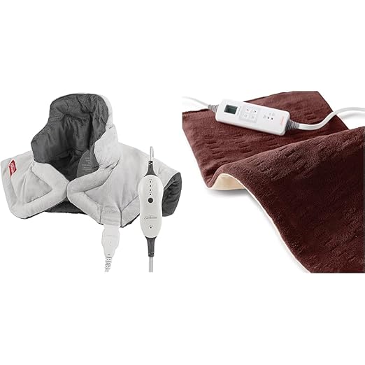 Sunbeam Heating Pad for Neck and Shoulder Pain Relief with Auto Shut Off and Moist Heating Option & XL Heating Pad for Back