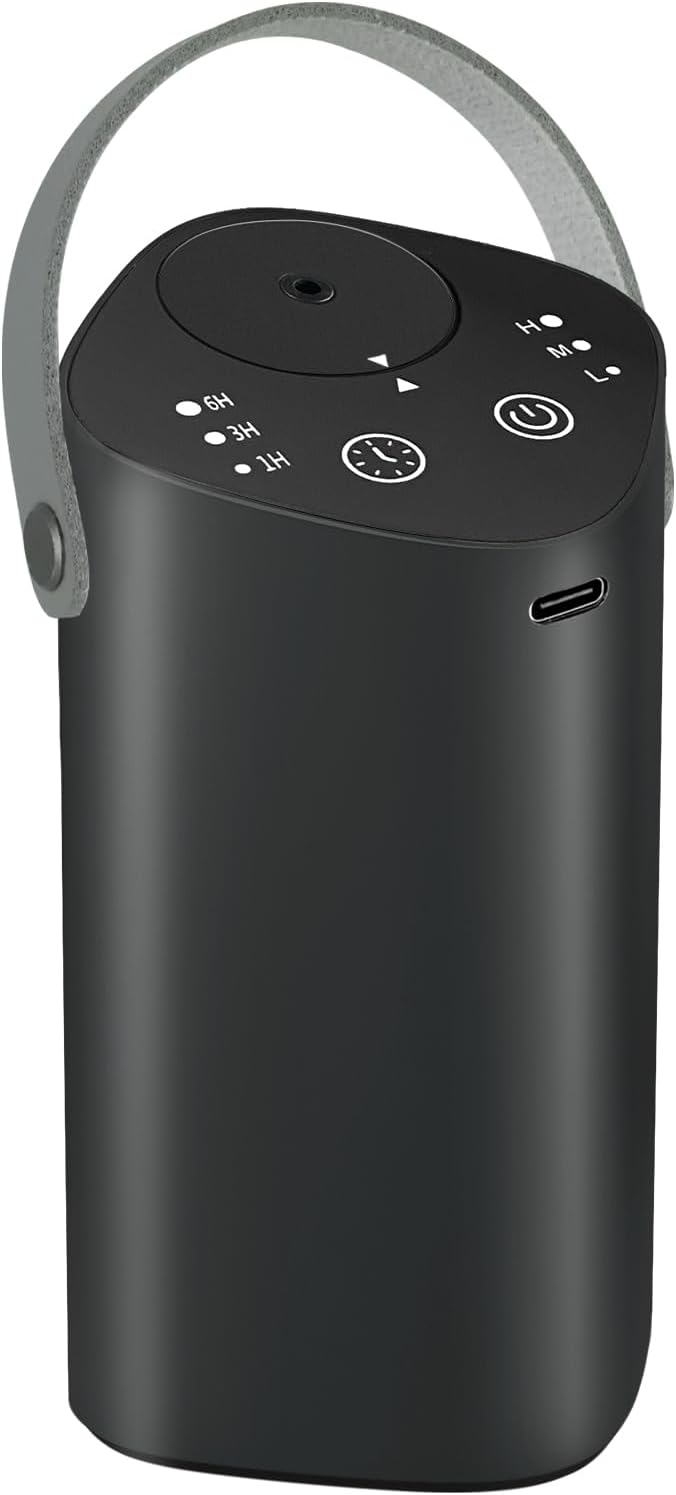 Waterless Essential Oil Diffuser with Handle, Scent Diffuser for Car Home Office Bathroom with Timer, Small Rechargeable Aromatherapy Diffuser, Portable Cordless Aroma Car Diffuser, Black