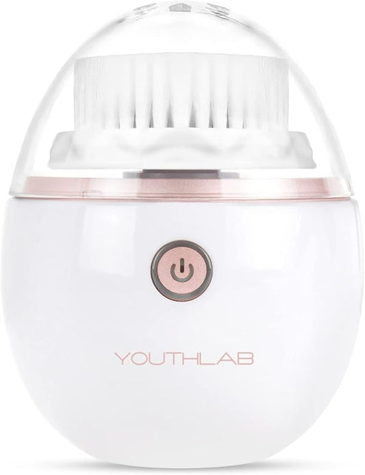 YouthLab Pure Radiance, Vibrating Facial Cleansing Brush, Electric, 3 Modes, 3 Brush Heads (2 Bristle,1 Silicone), Waterproof, Rechargeable, Smart Timer, Exfoliating, Massage (Rose Gold)