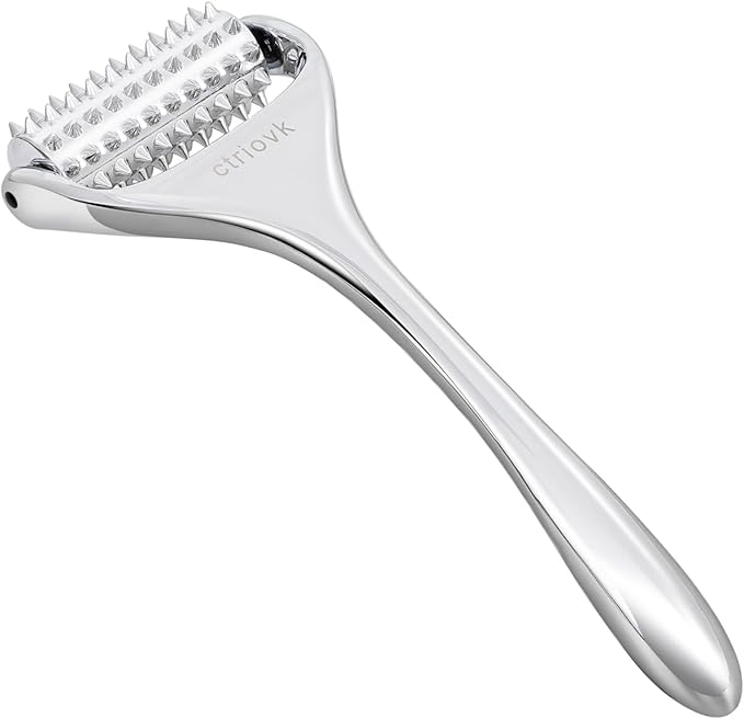 Acupuncture Massage Roller, Stainless Steel, Portable Manual Roller for Whole Body Pain Relief, Puffiness Reduce and Muscle Relaxation Massage, Silver