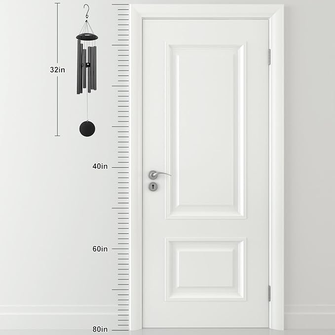 Wind Chimes for Outside, 32-Inch Simple Metal Wind Chimes Deep Tone with 6 Thick Aluminum Tubes – Ideal Gift for Mom or Grandma, Perfect for Garden, Patio, or Backyard Decoration (Black)