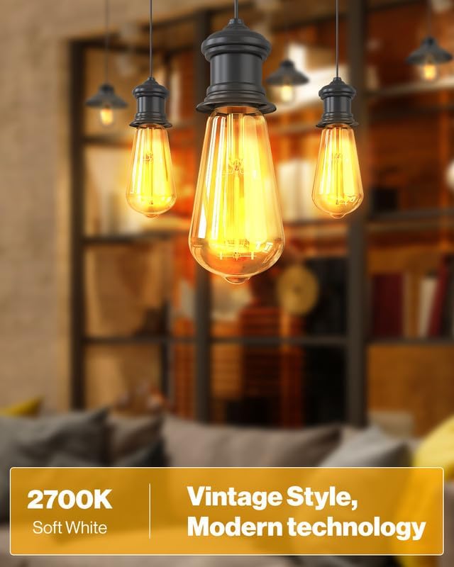 Sunco 16 Pack Dusk to Dawn Indoor Residential Vintage LED Edison Bulbs 75W Equivalent 7W, 850 Lumens Non-Dimmable ST58 Filament, ST18, 2700K Soft White, E26 Medium Base 120V Clear Glass Light Bulbs