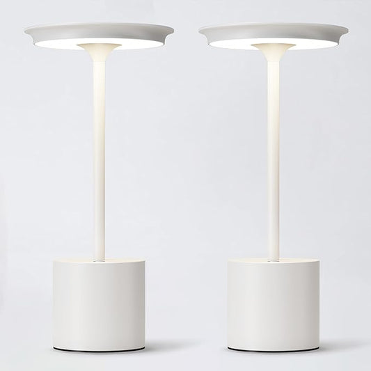 2Pack Cordless Table Lamp, Portable Rechargeable 6000mAh Outdoor Table Lamp, 3 Color Stepless Dimming Battery Powered Lamp, LED Table Light for Dinner/Bedroom/Restaurant/Outdoor (White)