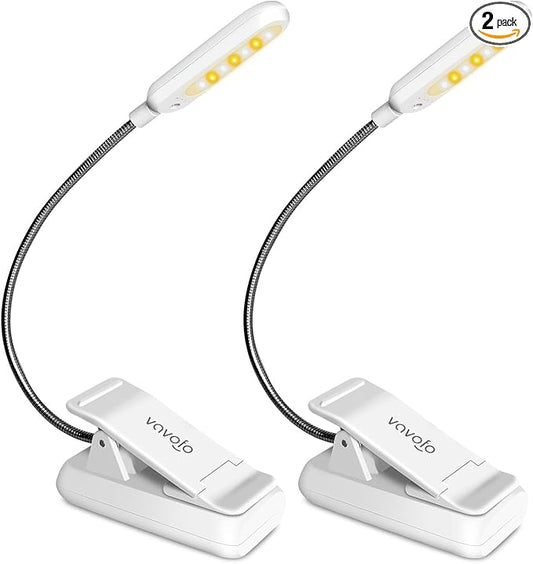VAVOFO Book Light, Rechargeable Clip On Reading Light 7 LEDs with 9 Brightness Levels for Bed and Desk Studying (White 2-Pack)